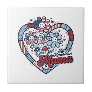 All American Mama Patriotic Flower Shirt Design_1 Ceramic Tile