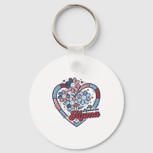 All American Mama Patriotic Flower Shirt Design_1 Key Ring