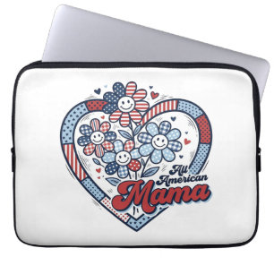 All American Mama Patriotic Flower Shirt Design_1 Laptop Sleeve