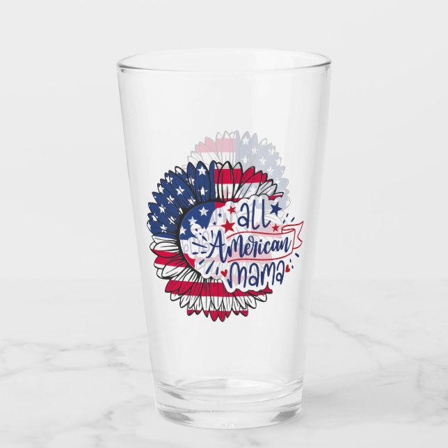 All American Mama Red White Blue Flag USA Patriot Glass (Front)