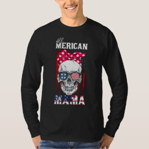 All American Mama  Skull Mum American Flag Bow Tie T-Shirt