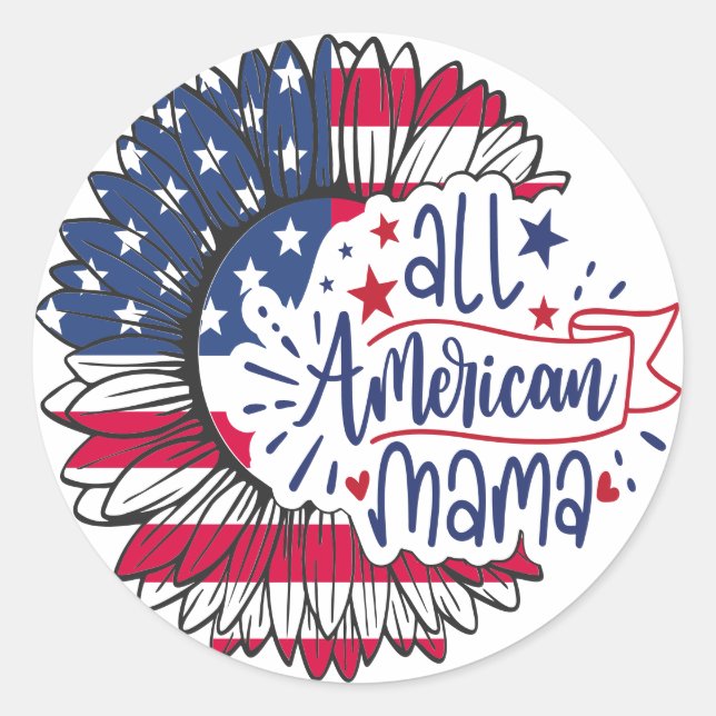 All American Mama USA Flag Red White Blue Patriot Classic Round Sticker (Front)