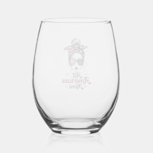 All American Mimi Vintage Patriotic Messy Bun Sung Stemless Wine Glass