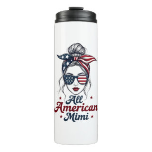 All American Mimi Vintage Patriotic Messy Bun Sung Thermal Tumbler