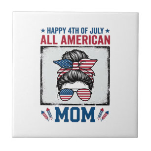 All American Mum 4th of July Vintage Shirt Design_ Ceramic Tile