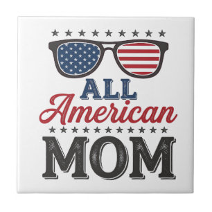 All American Mum Vintage Patriotic Shirt Design_1 Ceramic Tile