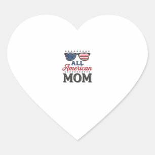 All American Mum Vintage Patriotic Shirt Design_1 Heart Sticker