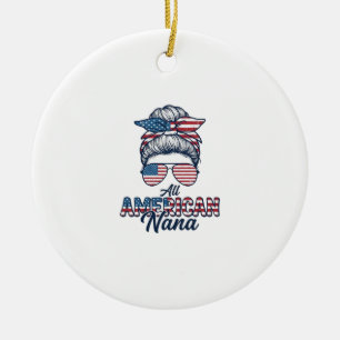 All American Nana Patriotic Messy Bun Vector Desig Ceramic Ornament