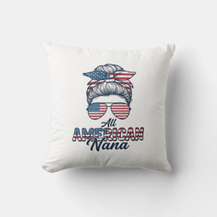 All American Nana Patriotic Messy Bun Vector Desig Cushion