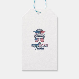 All American Nana Patriotic Messy Bun Vector Desig Gift Tags