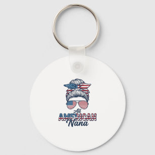 All American Nana Patriotic Messy Bun Vector Desig Key Ring