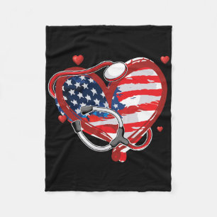 All American Nurse 4th Of July Patriotic Usa Flag  Fleece Blanket