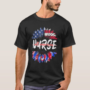 All American Nurse 4th Of July Tie Dye Sunflower N T-Shirt