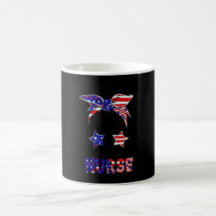 All American Nurse Messy Bun Patriotic Happy 4th O Coffee Mug