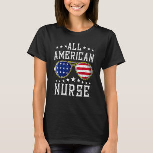 All American Nurse Scrub Memorial Day 4th Of July  T-Shirt