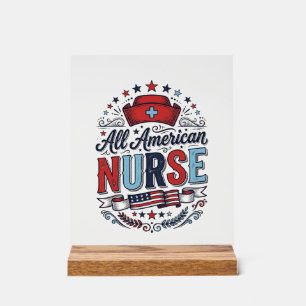 All American Nurse Vintage Patriotic Shirt Design_ Acrylic Sign