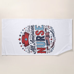 All American Nurse Vintage Patriotic Shirt Design_ Beach Towel