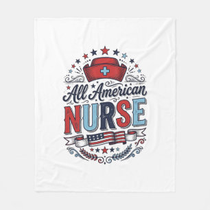 All American Nurse Vintage Patriotic Shirt Design_ Fleece Blanket