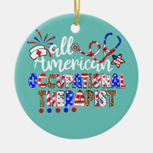 All American Occupational Therapist Messy Bun 4th Ceramic Ornament