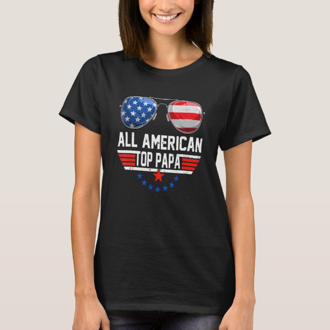 All American Papa Sunglasses Us Flag 4th Of July M T-Shirt (Front)