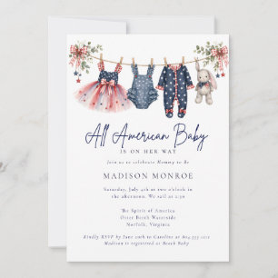 All American Patriotic Clothesline Baby Shower  Invitation