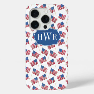 All-American Patriotic Red White And Blue Monogram iPhone 15 Pro Case