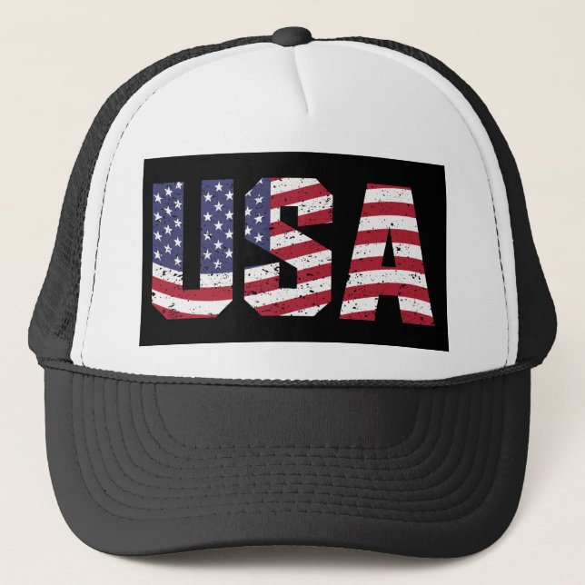 “All American” Patriotic USA Logo Trucker Hat (Front)