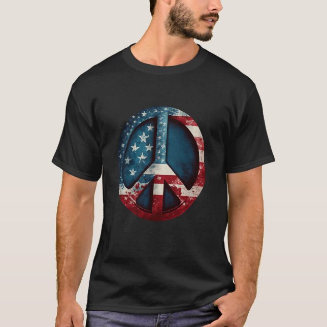 All American Peace Sign with American Flag T-Shirt (Front)