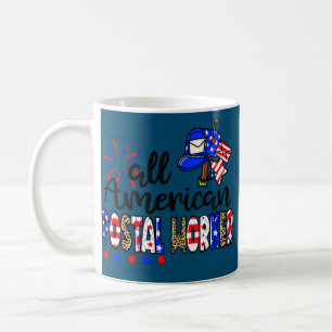 All American Postal Worker Messy Bun USA Flag 4th Coffee Mug