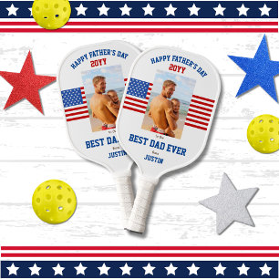 All American Red Blue White US Flag Best Dad Ever Pickleball Paddle