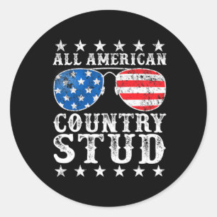 All American Stud Boy Country 4th Of July Usa Flag Classic Round Sticker