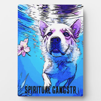 All American swimming Dog with Flowers Plaque