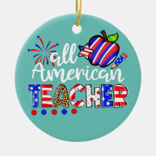 All American Teacher Fireworks Leopard 4th Of Ceramic Ornament