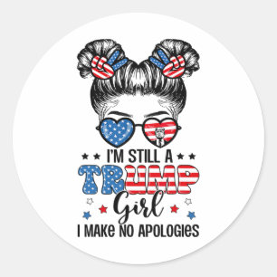 All American Trump Girl 4th Of July Messy Bun No A Classic Round Sticker