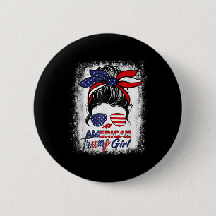 All American Trump Girl 4th Of July Messy Bun Pro 6 Cm Round Badge