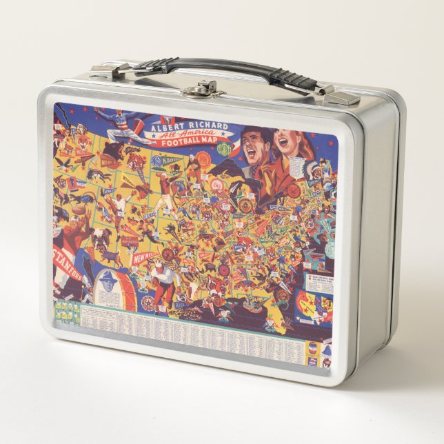 All-American Vintage Football Map Metal Lunch Box (Front)