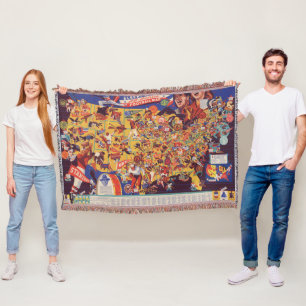 All-American Vintage Football Map Throw Blanket
