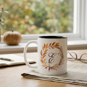 All Any Letter Modern Boho Foliage Monogram Fall Two-Tone Coffee Mug