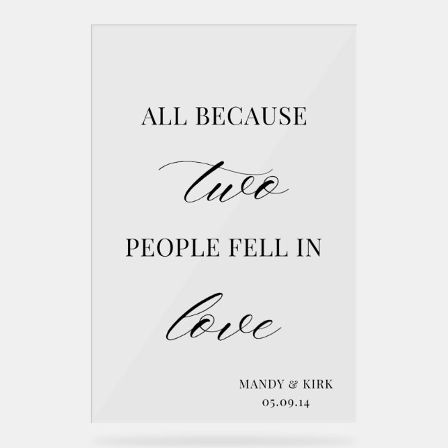 All Because Two People Fell in Love Wedding Sign  (Front)