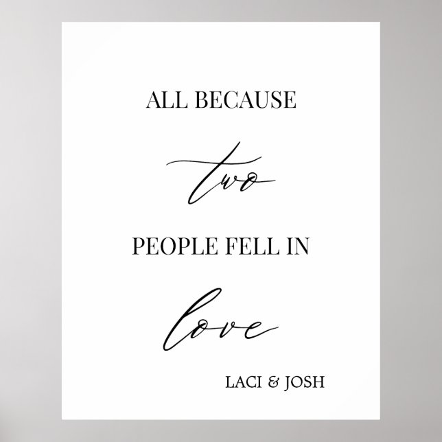 All Because Two People Fell in Love Wedding Sign (Front)
