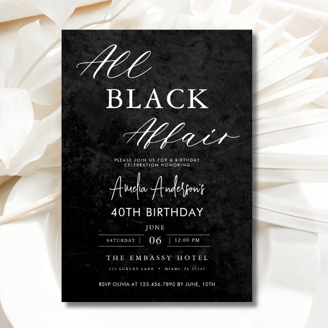 All Black Affair 40th Birthday Party Elegant Invitation (Creator Uploaded)