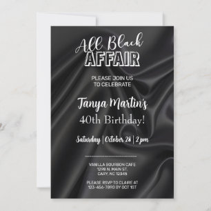 All Black Affair adult woman birthday invitation. Invitation