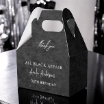 All Black Affair Birthday Party Modern Elegant Favour Box<br><div class="desc">Celebrate in sophisticated style with our All Black Affair Birthday Party Favour Boxes. Perfect for modern and elegant events, these boxes are designed to complement any chic birthday celebration. Crafted in sleek black with personalised accents, they're ideal for filling with sweet treats, mini keepsakes, or party favours. Impress your guests...</div>