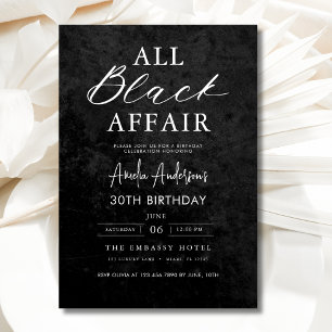 All Black Affair Birthday Party Modern Elegant Invitation
