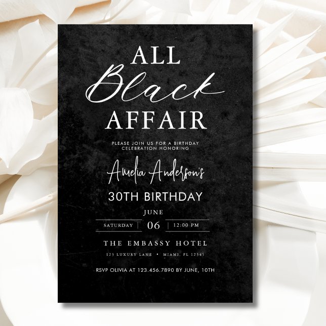 All Black Affair Birthday Party Modern Elegant Invitation (Creator Uploaded)