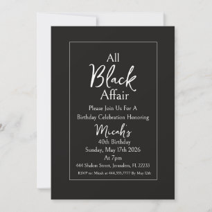 All Black Affair Birthday Party Modern Elegant Invitation