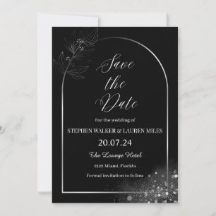 All Black Floral Save The Date Wedding Invitation
