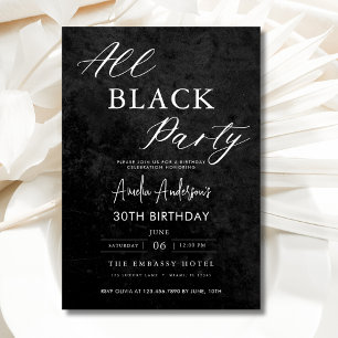 All Black Party Birthday Party All Age Elegant Invitation
