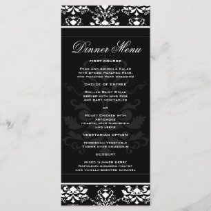 All Black w/ White Damask Elegant Slim Dinner Menu