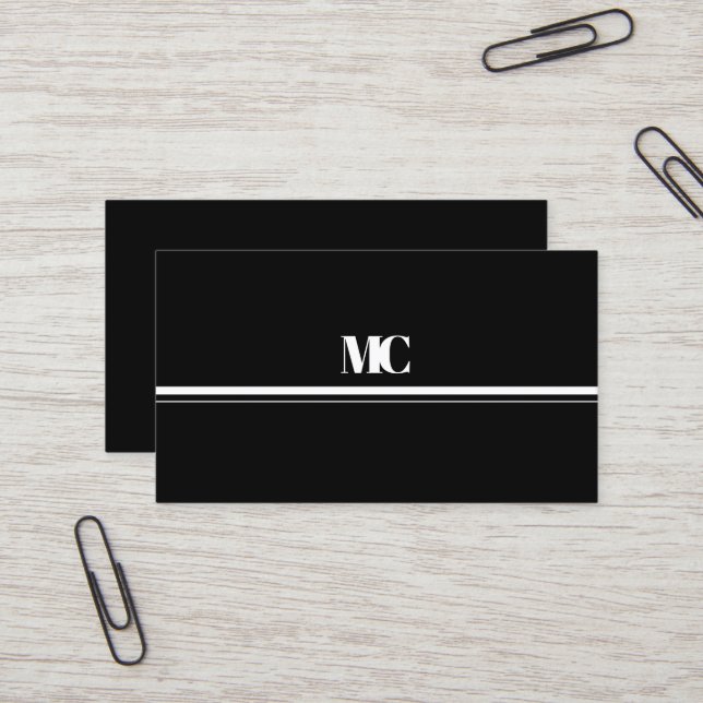 All Black White Modern Bold Monogram Business Card (Front/Back In Situ)